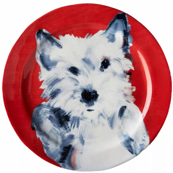 Anthropologie SALLY MUIR 8 5/8" Westie Plate Red Background Dog Plates X 2 - Picture 2 of 9